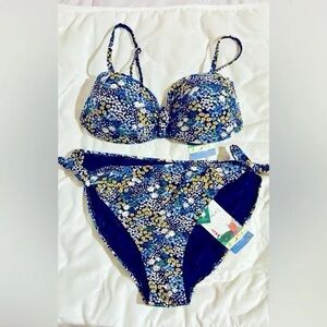 Joules Sandy Ditsy Floral Tie Front Bikini Top and Bottom Swimwear Set